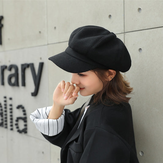 Solid Color Korean Style Wool Octagonal Cap Children